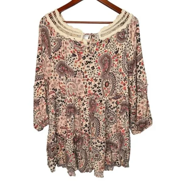 Torrid Babydoll Clip Dot Crinkle Gauze Crochet Neck Top Size 2x - Picture 5 of 16